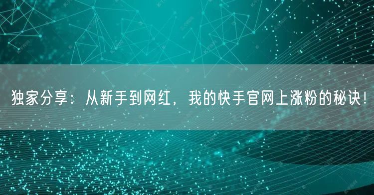 独家分享：从新手到网红，我的快手官网上涨粉的秘诀！