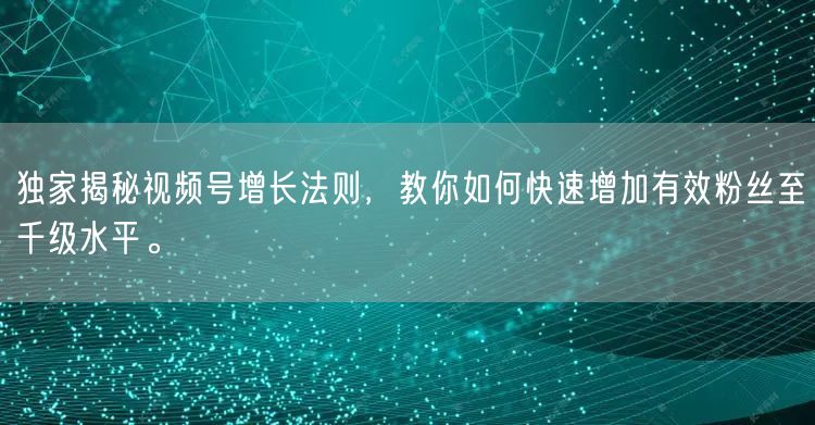 独家揭秘视频号增长法则，教你如何快速增加有效粉丝至千级水平。