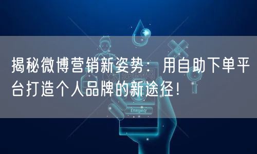 揭秘微博营销新姿势：用自助下单平台打造个人品牌的新途径！