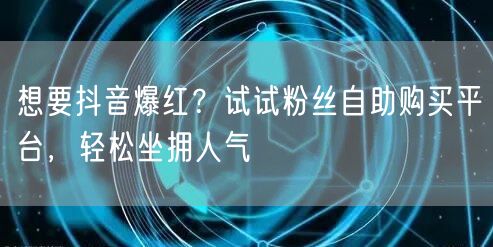 想要抖音爆红？试试粉丝自助购买平台，轻松坐拥人气