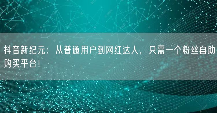 抖音新纪元：从普通用户到网红达人，只需一个粉丝自助购买平台！