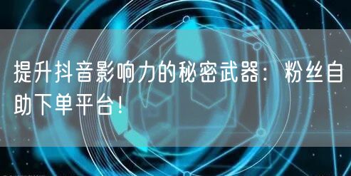 提升抖音影响力的秘密武器：粉丝自助下单平台！