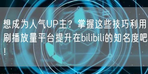 想成为人气UP主？掌握这些技巧利用刷播放量平台提升在bilibili的知名度吧！